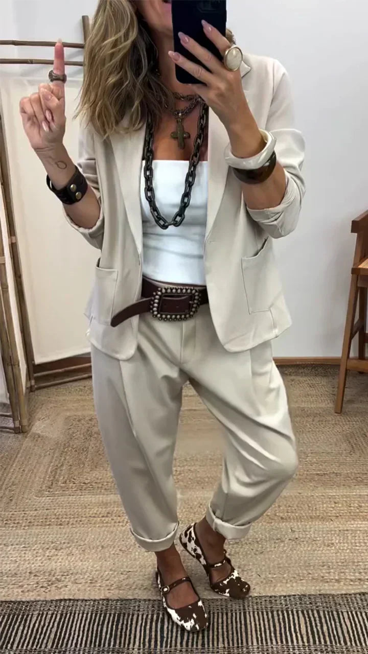 👔 60% DE RÉDUCTION! 💼 Veste à Col & Pantalon pour Femme – Ensemble Élégant pour le Travail, Coupe Cintrée & Look Professionnel 👖