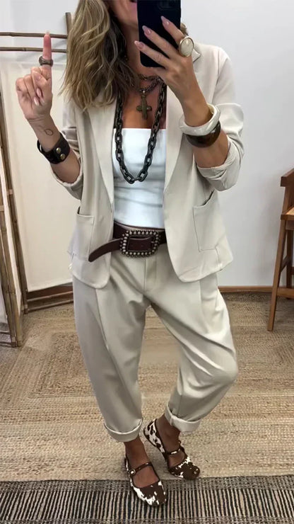 👔 60% DE RÉDUCTION! 💼 Veste à Col & Pantalon pour Femme – Ensemble Élégant pour le Travail, Coupe Cintrée & Look Professionnel 👖