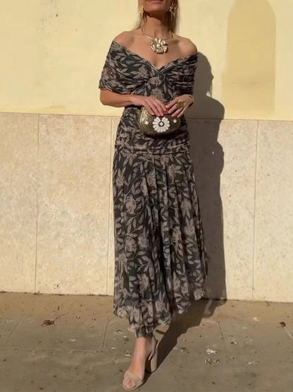 🎁  Vente chaude 49% de réduction 🔥 Robe imprimée à col V hors épaule pour femmes