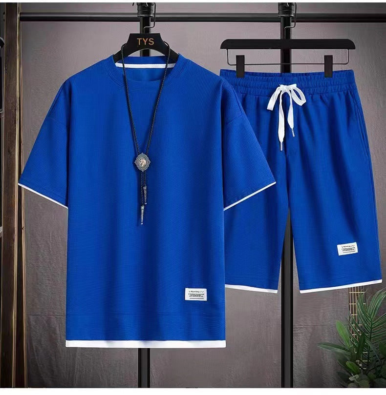 👕 50% DE RÉDUCTION! 🧇 Ensemble 2 Pièces T-Shirt & Short en Tissu Gaufré – Léger, Respirant & Parfait Pour Un Look Décontracté En Été ☀️
