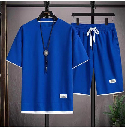 👕 50% DE RÉDUCTION! 🧇 Ensemble 2 Pièces T-Shirt & Short en Tissu Gaufré – Léger, Respirant & Parfait Pour Un Look Décontracté En Été ☀️