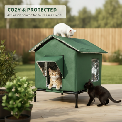 🐱 PROMO LIMITÉE 38% DE RÉDUCTION ! ✨ Maison pour Chat d‘Extérieur surélevée – Imperméable, Isolante, Stable et Pliable 🌧️