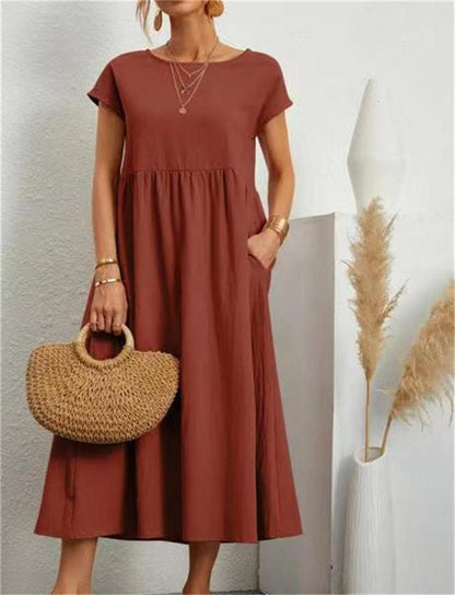 👗 50% DE RÉDUCTION 🌿 Robe d'été sans manches en coton & lin – Coupe fluide, 2 poches & couleur unie – Légère, respirante & parfaite pour les journées chaudes ou les vacances ☀️