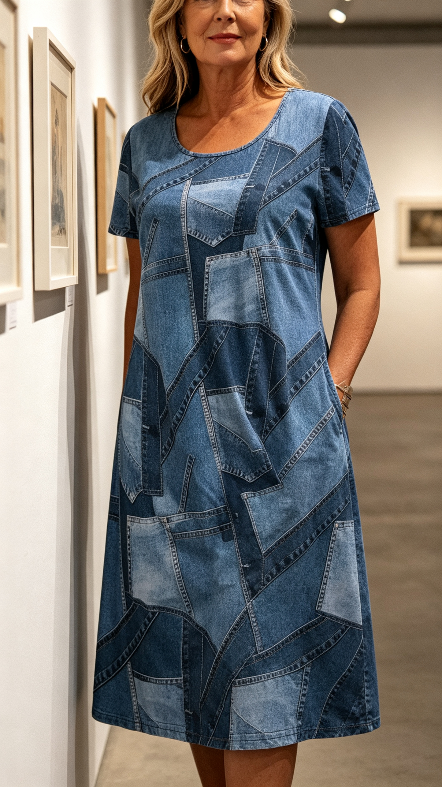 Robe décontractée pour femme à motif patchwork