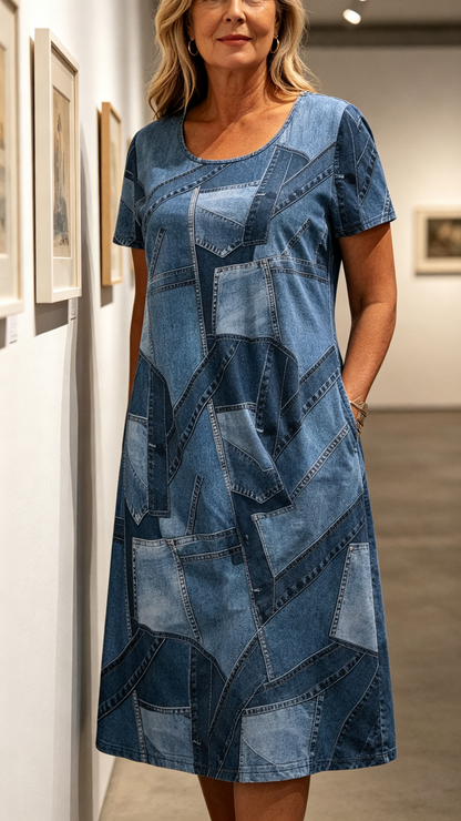 Robe décontractée pour femme à motif patchwork