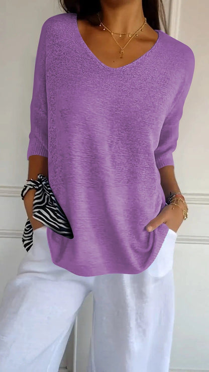 🔥Vente chaude-45% de réduction🥰Haut tricoté à col en V uni（Achetez 2 livraison gratuite）