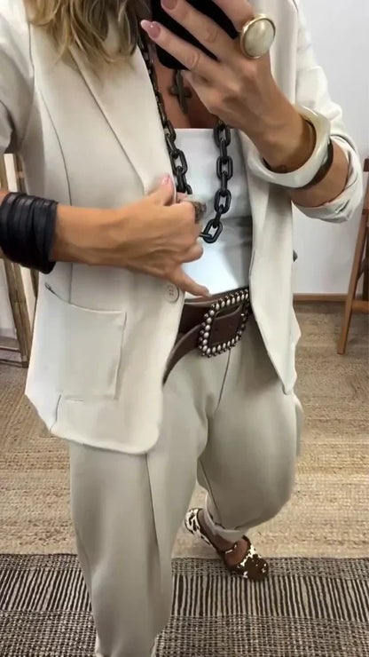 👔 60% DE RÉDUCTION! 💼 Veste à Col & Pantalon pour Femme – Ensemble Élégant pour le Travail, Coupe Cintrée & Look Professionnel 👖