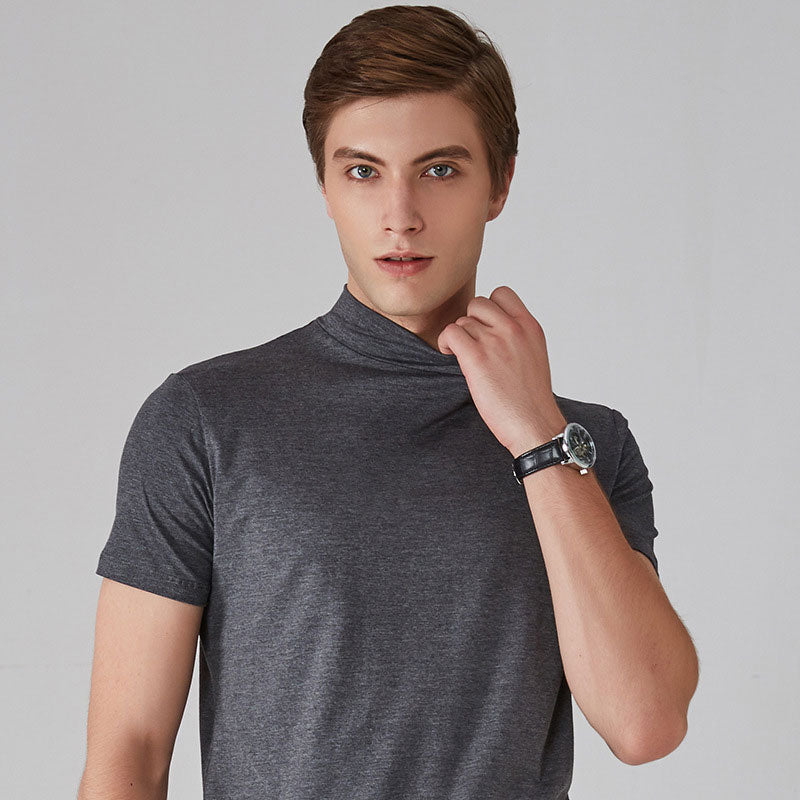 👕 50% de Réduction! 🔝 T-shirt Slim Fit à Col Montant pour Homme – Ajusté, Confortable & Style Moderne 🎁