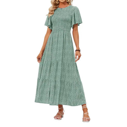 ⏰Promotion exceptionnelle : 50 % de réduction👗Robe longue fluide pour femme, style décontracté, à imprimé floral, manches flottantes, smockée et taille haute