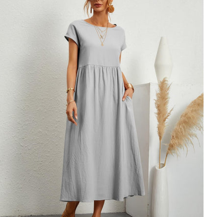 👗 50% DE RÉDUCTION 🌿 Robe d'été sans manches en coton & lin – Coupe fluide, 2 poches & couleur unie – Légère, respirante & parfaite pour les journées chaudes ou les vacances ☀️