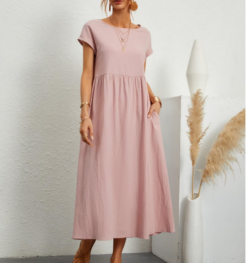 👗 50% DE RÉDUCTION 🌿 Robe d'été sans manches en coton & lin – Coupe fluide, 2 poches & couleur unie – Légère, respirante & parfaite pour les journées chaudes ou les vacances ☀️