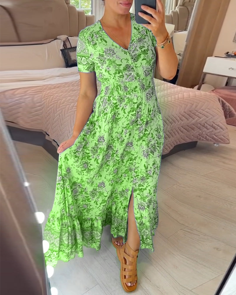 🔥 Printemps 2026 Nouveautés 🔥Robe à motif floral et décolleté en V