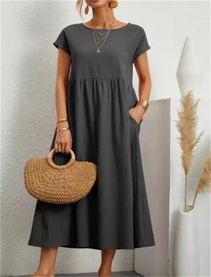👗 50% DE RÉDUCTION 🌿 Robe d'été sans manches en coton & lin – Coupe fluide, 2 poches & couleur unie – Légère, respirante & parfaite pour les journées chaudes ou les vacances ☀️