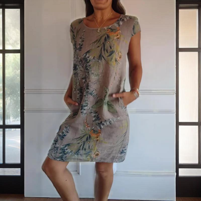 🌷Vente de printemps 53% de réduction🍀Robe à col rond à imprimé botanique pour femmes