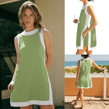 💃🥐Vente chaude d'été 50 % de réduction💓Tubes de loisirs pour femmes avec design de blocs de couleurs, sans manches, assortis aux shorts avec poches