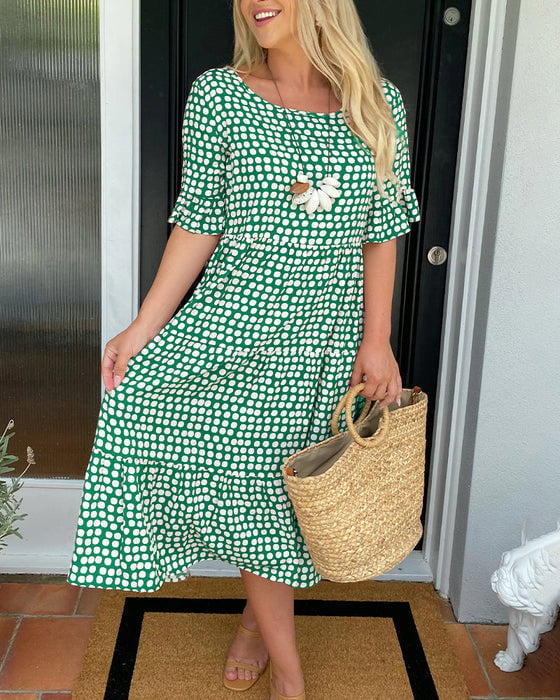 💝VENTE ESTIVALE CHAUDE 50% DE RÉDUCTI💝Robe Midi à Pois et Col Rond
