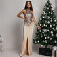 Magnifique robe bustier avec fente et paillettes pour femmes