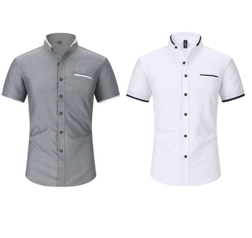 Chemise à manches courtes et col montant pour homme