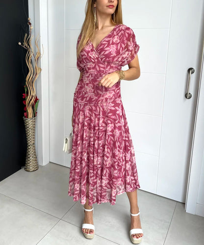🎁  Vente chaude 49% de réduction 🔥 Robe imprimée à col V hors épaule pour femmes