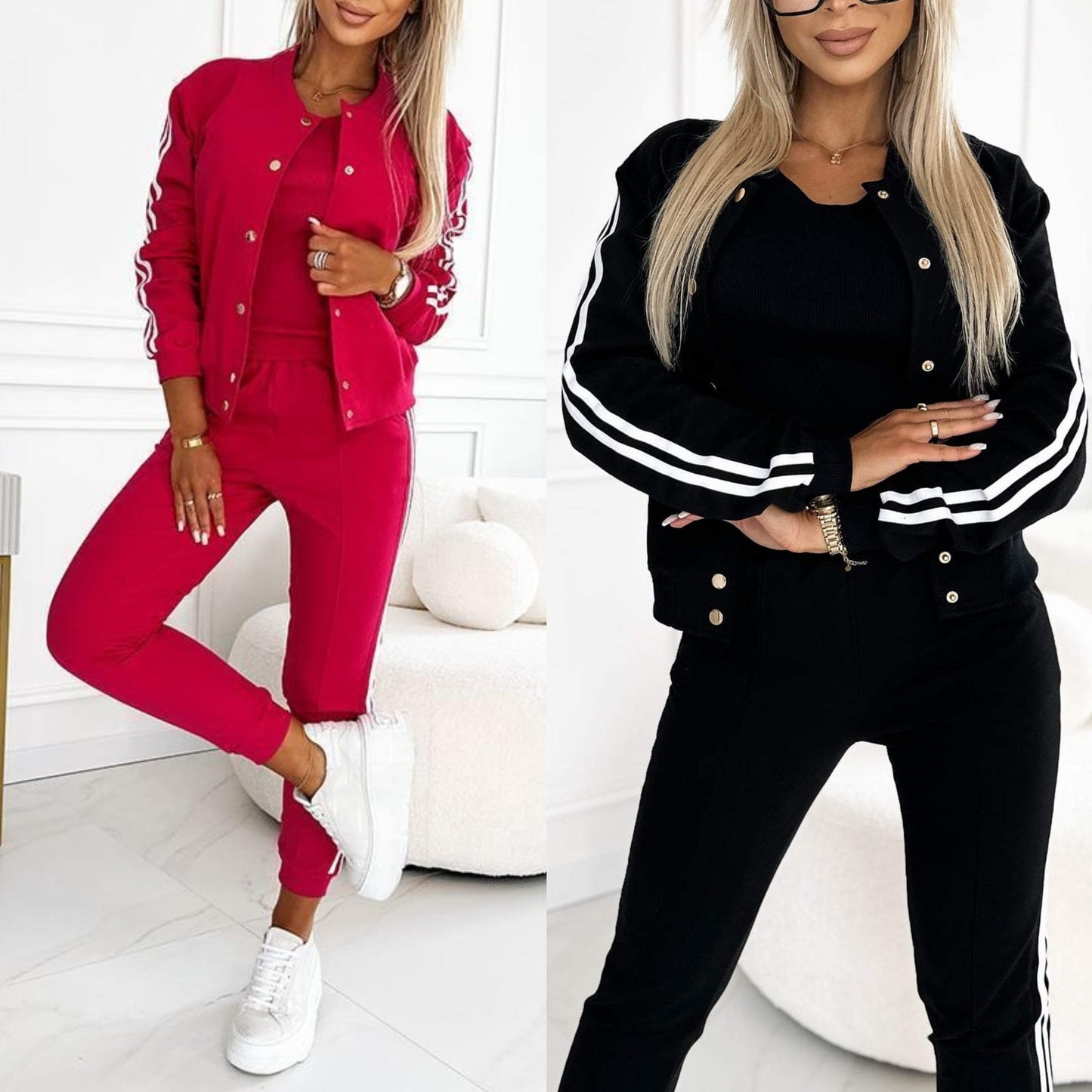 Ensemble trois pièces pour femme comprenant une veste et un pantalon de baseball
