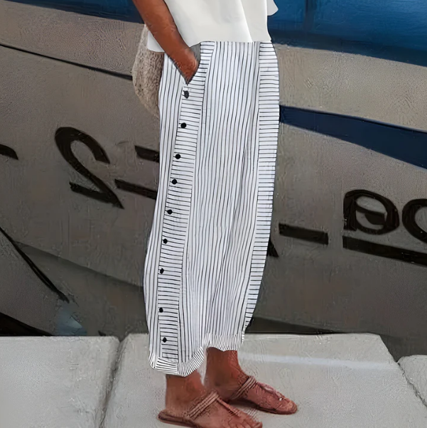 ☀️Promotion de printemps – 50 % DE RÉDUCTION !! 🌿🌸 Pantalon rayé bleu confortable avec poches latérales
