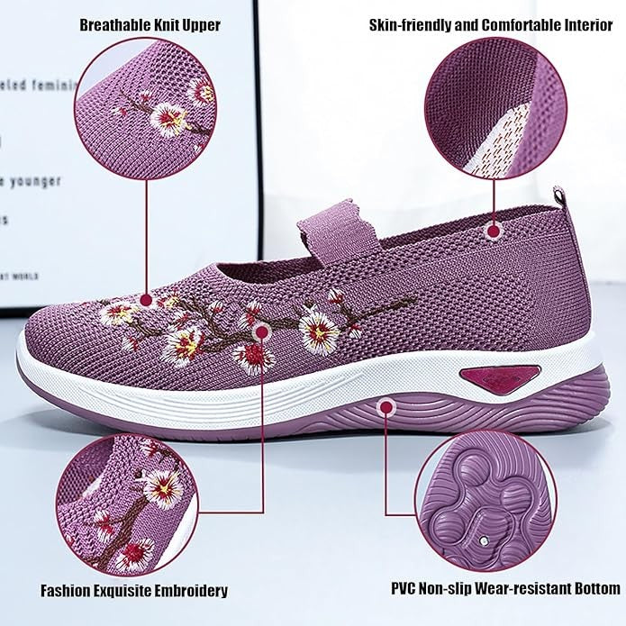 🥿 50% DE RÉDUCTION 🔥 Mocassins décontractés à broderie florale en tricot – Confortables, élastiques & parfaits pour le quotidien, le bureau ou les promenades estivales 🌸