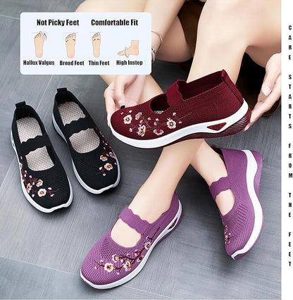 🥿 50% DE RÉDUCTION 🔥 Mocassins décontractés à broderie florale en tricot – Confortables, élastiques & parfaits pour le quotidien, le bureau ou les promenades estivales 🌸