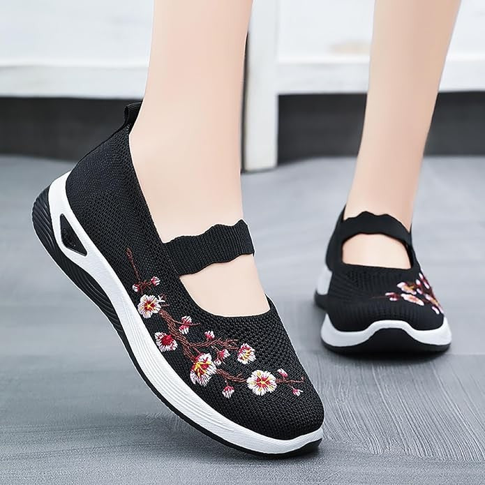 🥿 50% DE RÉDUCTION 🔥 Mocassins décontractés à broderie florale en tricot – Confortables, élastiques & parfaits pour le quotidien, le bureau ou les promenades estivales 🌸