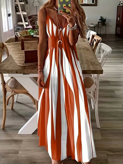 ❤️❤️Robe Imprimée à Col en V et à Bretelles Spaghetti pour Femmes