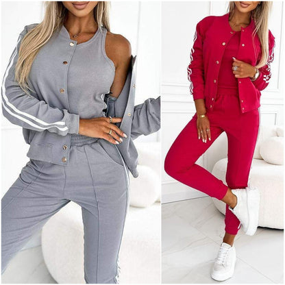 Ensemble trois pièces pour femme comprenant une veste et un pantalon de baseball
