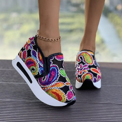 🔥Promotions du début de l'été 🔥Chaussures de sport orthopédiques en maille respirante translucide imprimée à hauteur intérieure pour femmes