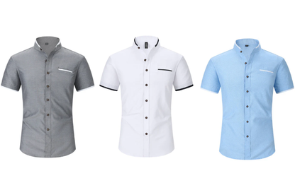 Chemise à manches courtes et col montant pour homme