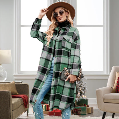 🎄Vente de Noël 🎅 - 48% de réduction 🥳Manteau en tweed à carreaux à manches longues pour femmes
