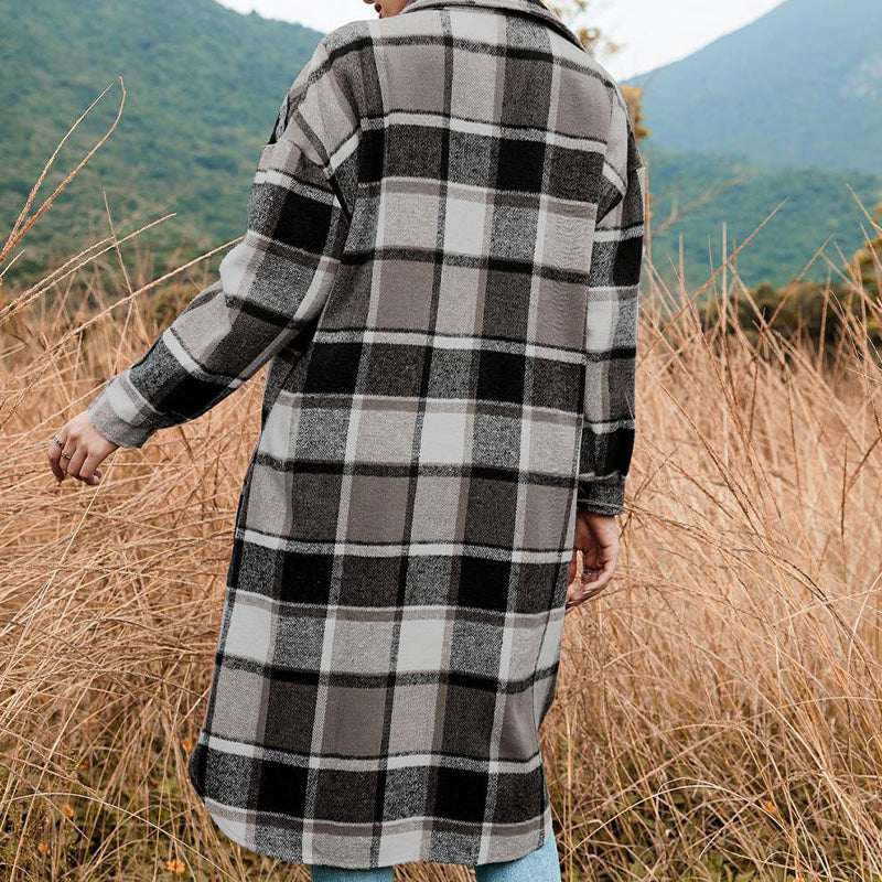 🎄Vente de Noël 🎅 - 48% de réduction 🥳Manteau en tweed à carreaux à manches longues pour femmes