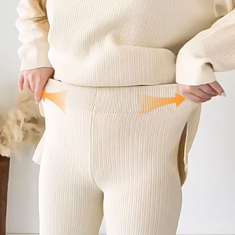 ✨Costume en tricot extensible confortable à col en V pour femme (haut + pantalon)
