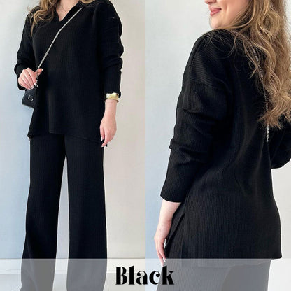 ✨Costume en tricot extensible confortable à col en V pour femme (haut + pantalon)