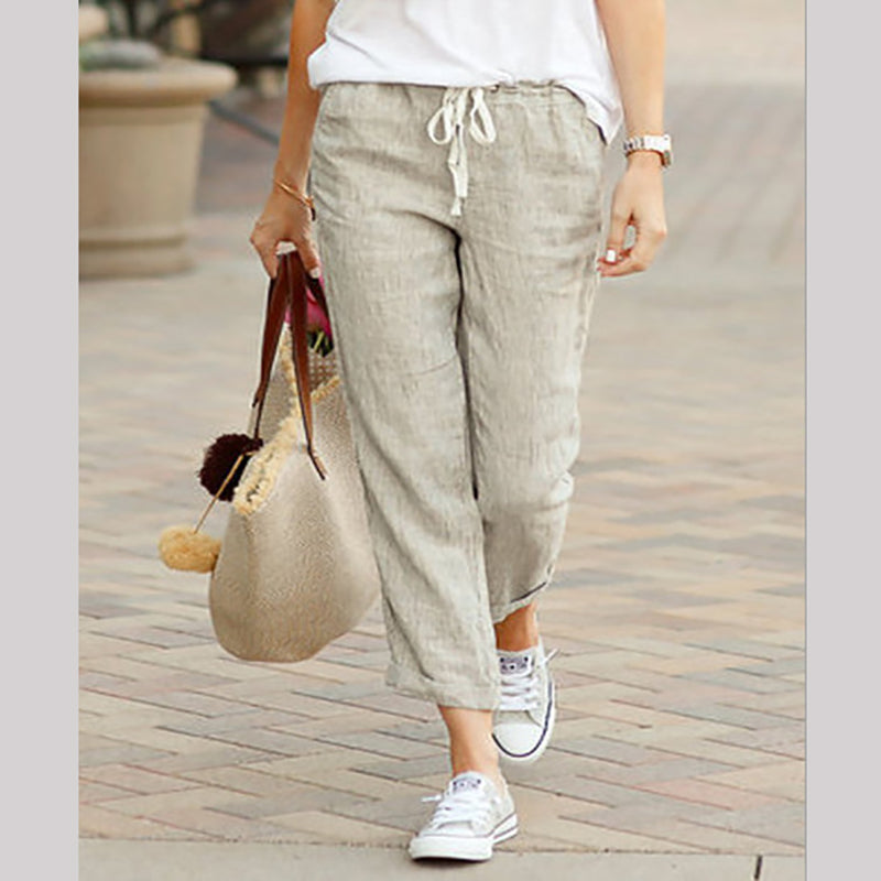 Pantalons décontractés à la cheville en lin pour femmes