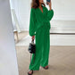 Ensemble 2 Pièces Décontracté de Couleur Unie - Haut à Col en V et Pantalon Long Ample