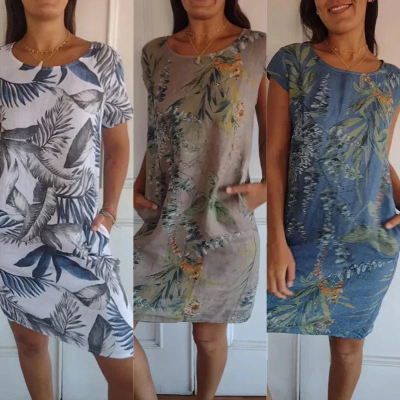 🌷Vente de printemps 53% de réduction🍀Robe à col rond à imprimé botanique pour femmes