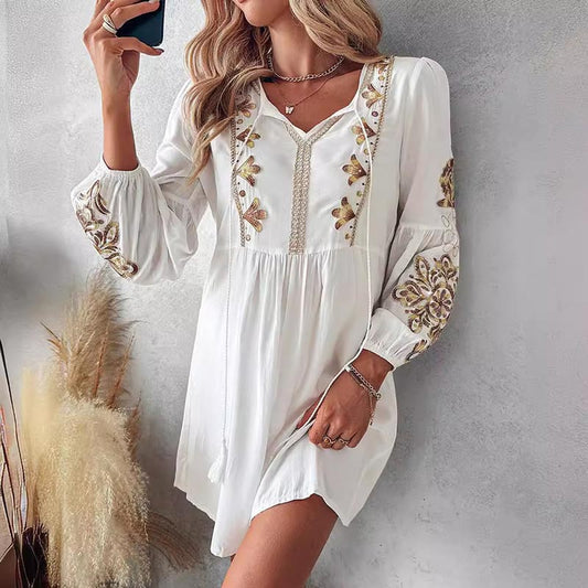 🌸30% DE RÉDUCTION🌸Robe décontractée Boho à broderie florale pour femmes, avec détails noués