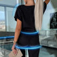 Combinaison Tendance à Manches Courtes à Col en V avec Taille à Nouer pour Femmes