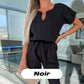 Combinaison Tendance à Manches Courtes à Col en V avec Taille à Nouer pour Femmes