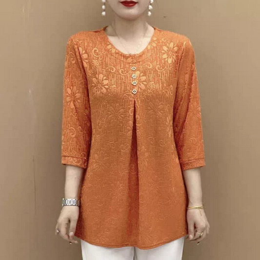 🔥Nouveaux modèles en vente pour une durée limitée💥Chemise à manches 3/4 à col rond et à motif floral pour femmes