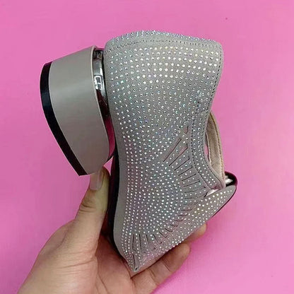 Chaussures Décontractées pour Dames en Maille Respirante à Talon Moyen Épais avec Embellissement en Strass