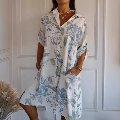 Robe Imprimé Simple en Coton et Lin