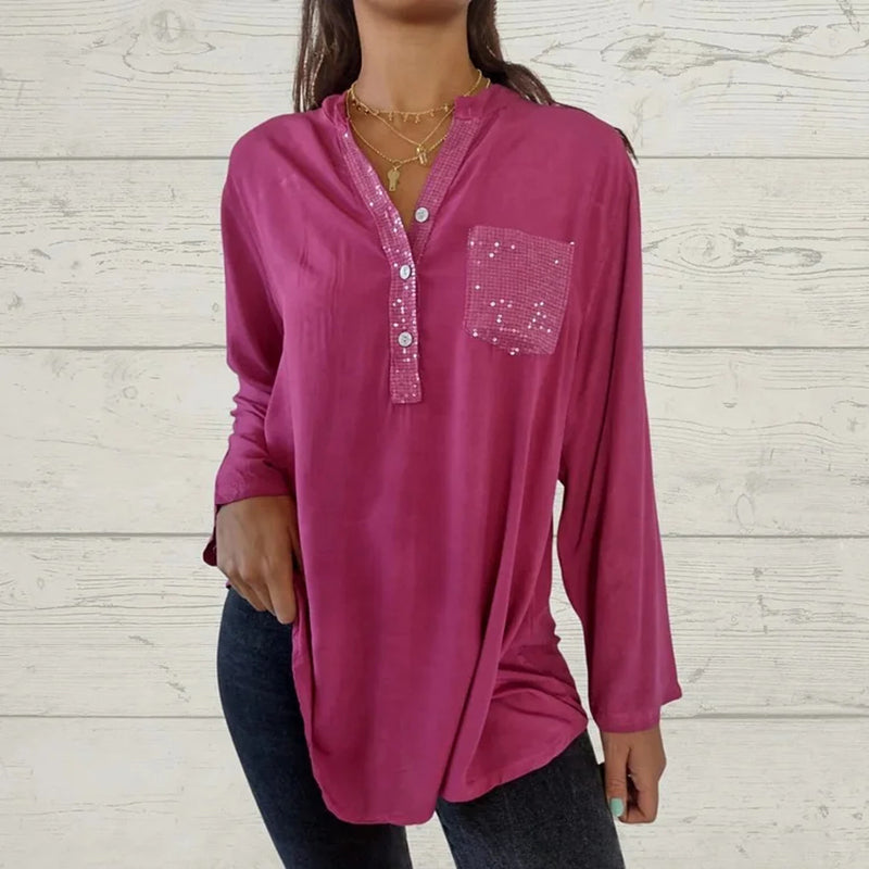 🔥Nouveauté - 49% de réduction🔥Chemise femme avec imprimé sequins et décolleté en V