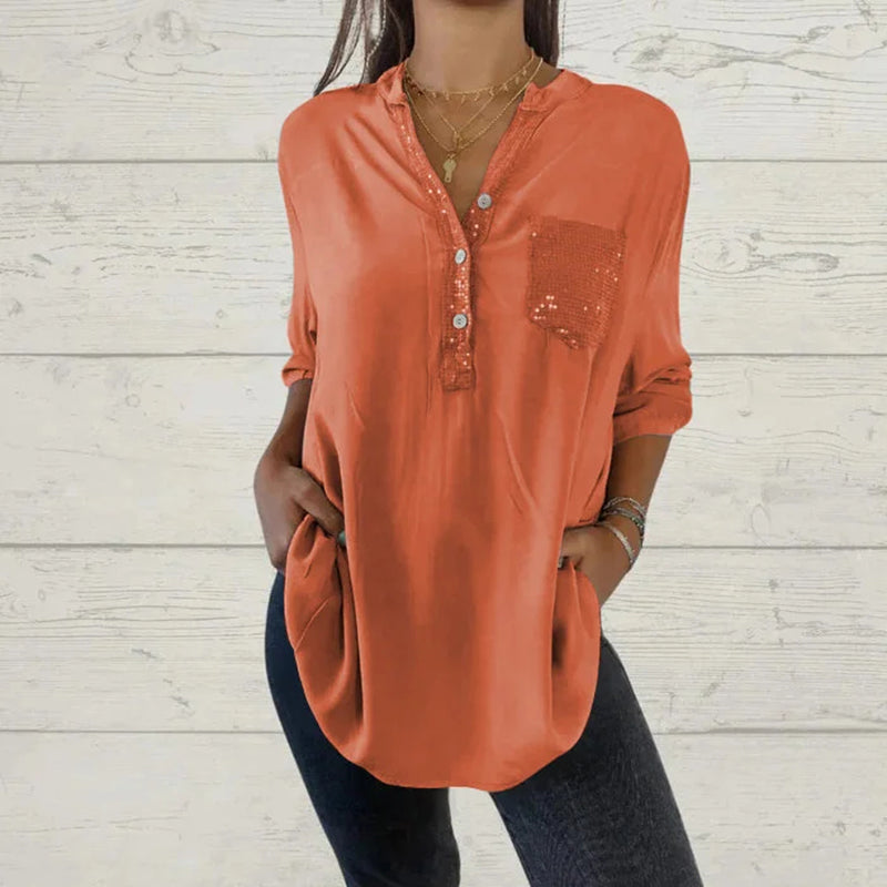 🔥Nouveauté - 49% de réduction🔥Chemise femme avec imprimé sequins et décolleté en V