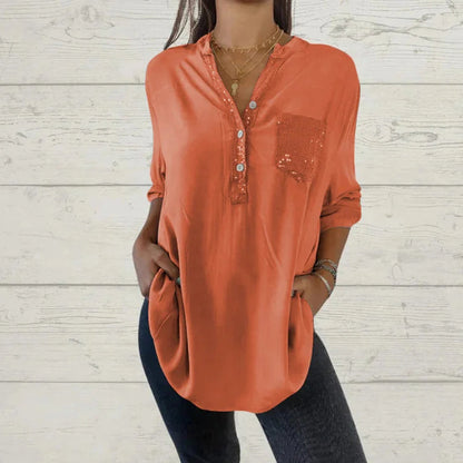 🔥Nouveauté - 49% de réduction🔥Chemise femme avec imprimé sequins et décolleté en V