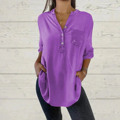 🔥Nouveauté - 49% de réduction🔥Chemise femme avec imprimé sequins et décolleté en V