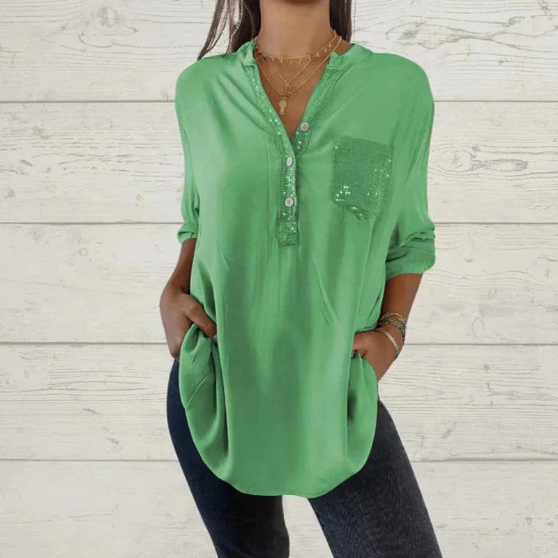 🔥Nouveauté - 49% de réduction🔥Chemise femme avec imprimé sequins et décolleté en V